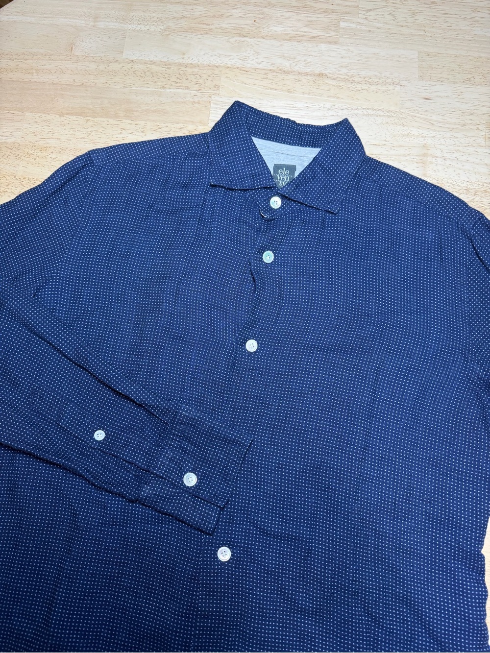 Eleventy First Class Linen Cotton Shirt Made In Italy Navy Micro Dot Medium